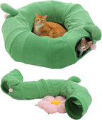 PAWZ Road Cactus Cat Tunnel Collapsible Cat Donut Tunnel with Flower Bed | 38" diameter,2 tunnels & flower mat form Large cat tunnels Peephole & dangling balls for indoor adult cat