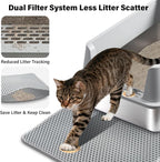 Stainless Steel Cat Litter Box with Lid,XL Metal Litter Box Stainless Steel | Mat & Scoop, Odor-Free/Anti-Leakage & Non-Stick/Easy Clean, High-Sided Litter Box for Multiple Big Cats(XL/Grey)