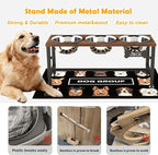 ADENGL Triple Elevated Dog Bowls Stand for Multiple Dogs, 3 Height Adjustable Raised Dog Bowl Stand with 3 Stainless Steel 1700ml(58oz) Bowls & Wood Tray & Mat