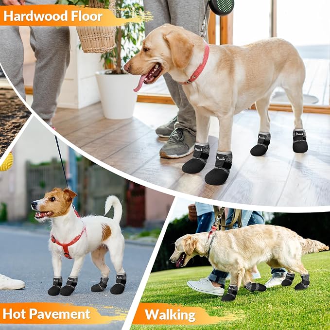 SlowTon Dog Shoes - Breathable Dog Sock Boots for Summer Hot Pavement Hardwood Floors Winter Snow, Waterproof Booties for Small Medium Large Dogs, Non-Slip Paw Protector for Outdoor Walking (BG, 7)