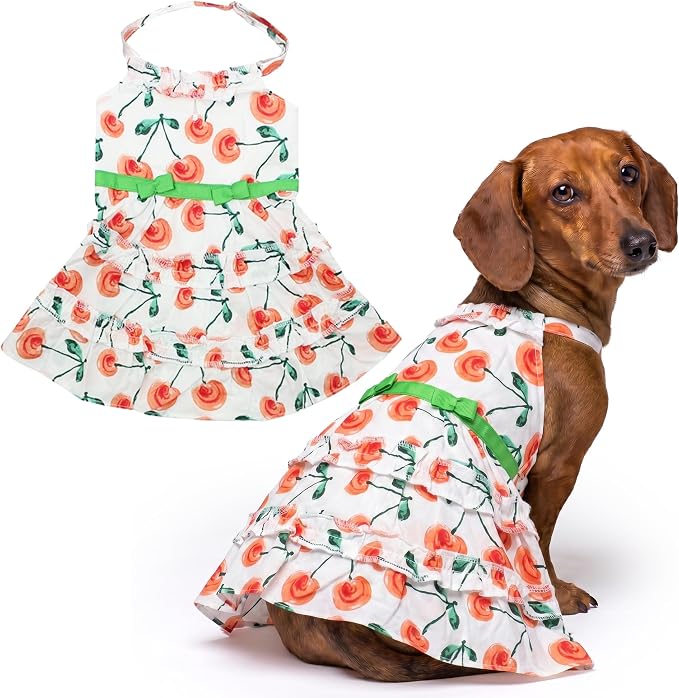 Parisian Pet Floral Dog Dress - Summer Cotton Clothes for Large Dogs Girl - Red Poppies Pet Dress - Stylish Boho Dog Beach Outfit - Adjustable Puppy Clothes - Lightweight Dresses for Dogs