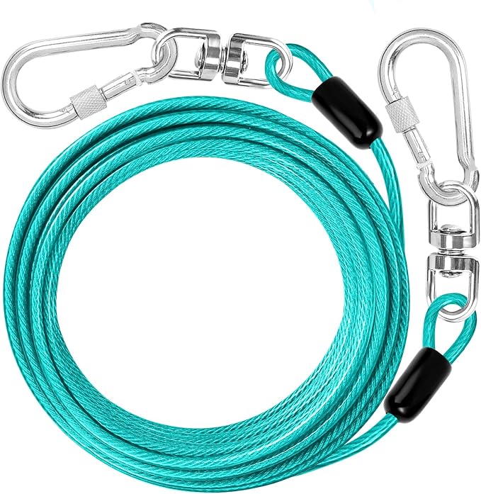 jenico Dog Tie Out Cable: 50 ft Dog Lead for Yard - Heavy Duty Chain Leash Outside for Small Large Dogs Up to 501 lbs - Outdoor Dog Runner Tether