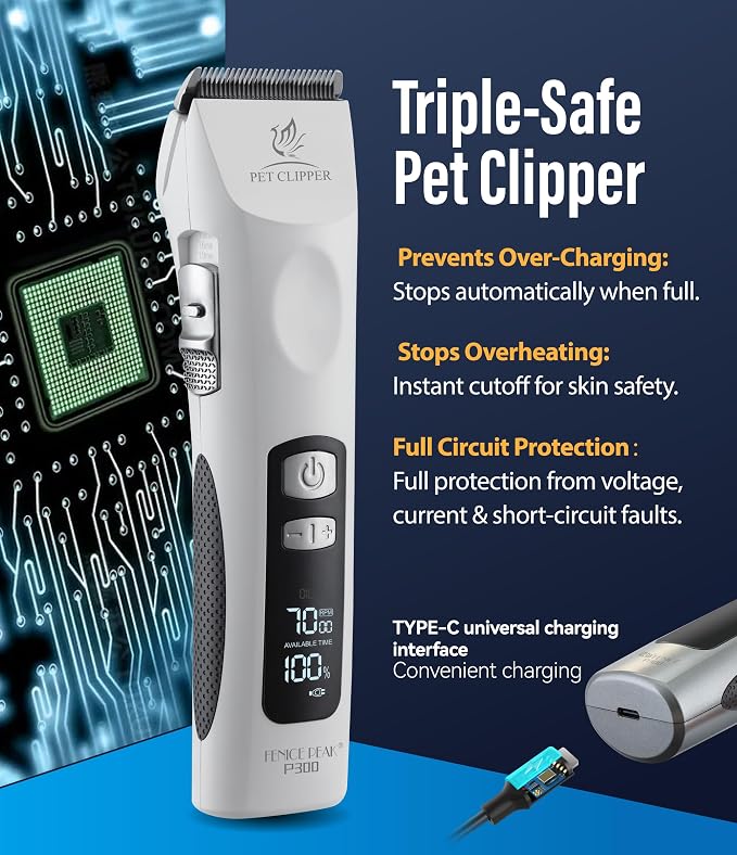 Professional Dog Grooming Clippers with 17H Runtime & Replaceable 440C Blade, 5-Speed Low Noise Electric Dog Shaver for Thick, Matted, Curly Hair, Cordless Clipper for Groomer & Home Use, White