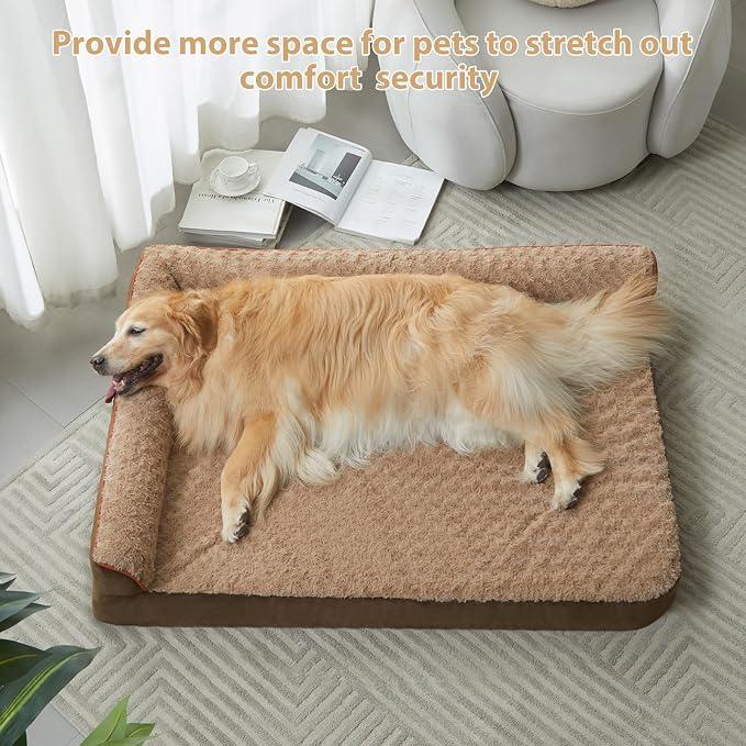 BFPETHOME Orthopedic Washable Extra Dog Beds for Large Dogs, Cozy Dog Couch | Deluxe Plush Rose Velvet Washable Removable Cover, Egg Crate Foam Support, Waterproof Lining, Non-Slip Bottom, Senior Dogs