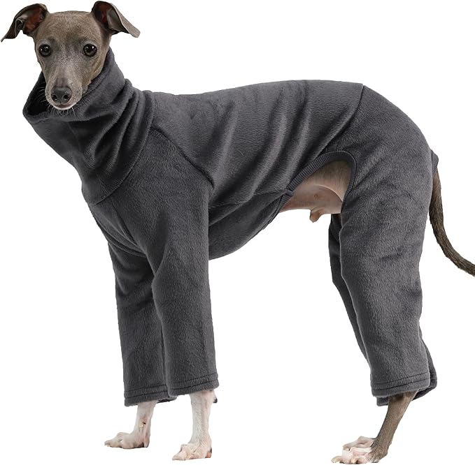 D Doggy Star Italian Greyhound Clothes Sweater Fleece Basic Onesie Whippet for Dog Turtleneck Outfits Coat (3XL,FLCE Charcoal)