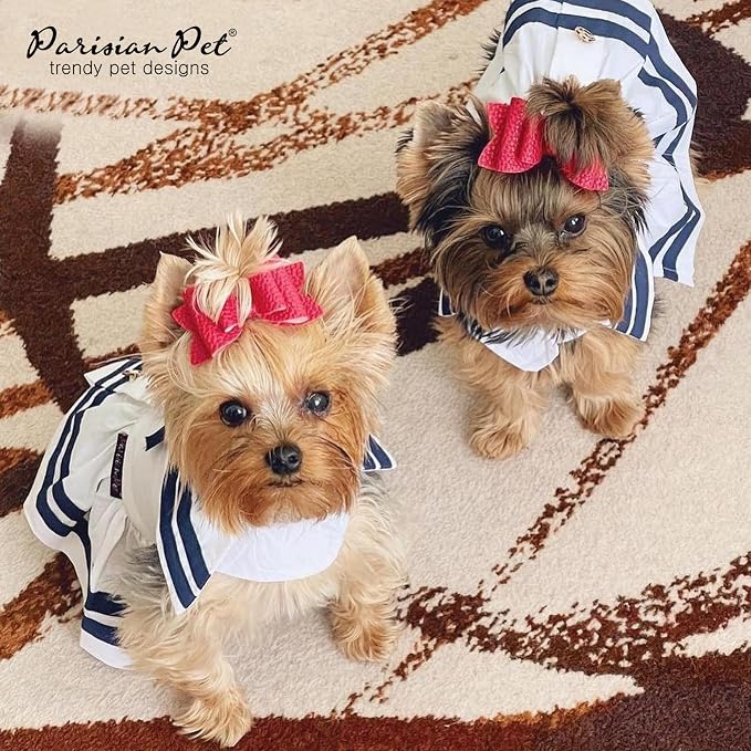 Parisian Pet Sailor Dog Dress - 100% Cotton Summer Clothes for Medium Dogs Girl - Nautical Pet Apparel - Stylish Dog Outfit - Lightweight and Breathable Puppy Clothes - Cute Dresses for Dogs