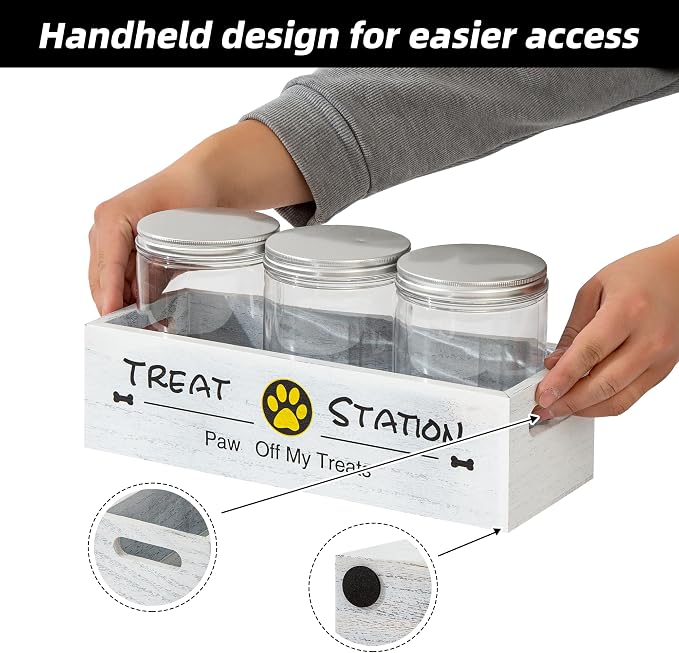 Dog treat container for Countertop Cat Organization and Storage with 3 Jars Pet Accessories Storage Decorative Dog Treat Station Farmhouse Decor Gift for Pet