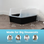 IRIS USA XX-Large High Sided Cat Litter Box, Scatter Shield, Black | Multi-Cat Use, Jumbo Capacity Pan, Extended Length Design, Oversized Basin, Multiple Cat Ready, Generous Dimensions