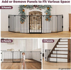 127.5" Wide Configurable Baby Gate for Fireplace Christmas Tree | Extra Wide Child Gate for Large Openings with Anti-Trip Pedal, Long Kid Gate for Dog Pet, 28'' Tall 5 Metal Panels Black
