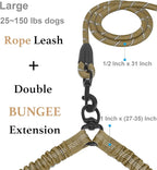 iYoShop Dual Dog Leash - 360° Swivel, No Tangle Walking Leash with Shock Absorbing Bungee for Two Dogs (Large, 25-150 lbs, Khaki)