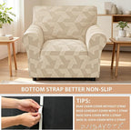 ZNSAYOTX Stretch Armchair Covers for, 1-Piece Chair Slipcovers for Living Room, Furniture Protector with Elastic Bottom for Dogs Cats Kids Geometrical Jacquard Fabric (Small, Khaki)