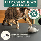 ALBERT & MIA Hunties™ Cat Treat Puzzle Dispenser Toy with 3 Wool Mice | Interactive slow feeder for kittens and indoor hunters, curbs overeating, boredom, natural hunting instinct enrichment play