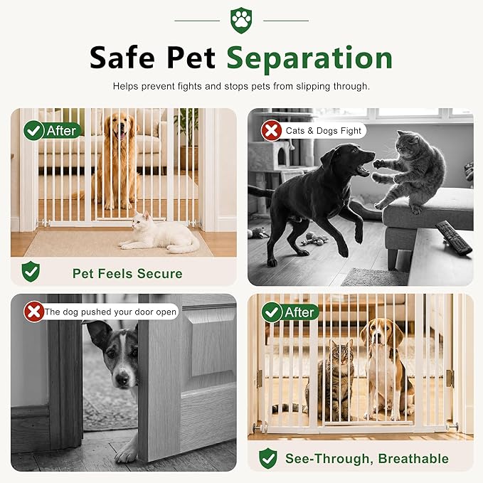 Floisdace 63" Extra Tall Pet Gate for Cat/Dog, Adjustable 29.9-41.3" Wide Auto Close Tall Cat Gate, No Drilling Pressure Mount Kit, Dog Gate for Doorways, Hallways, Kitchen, White