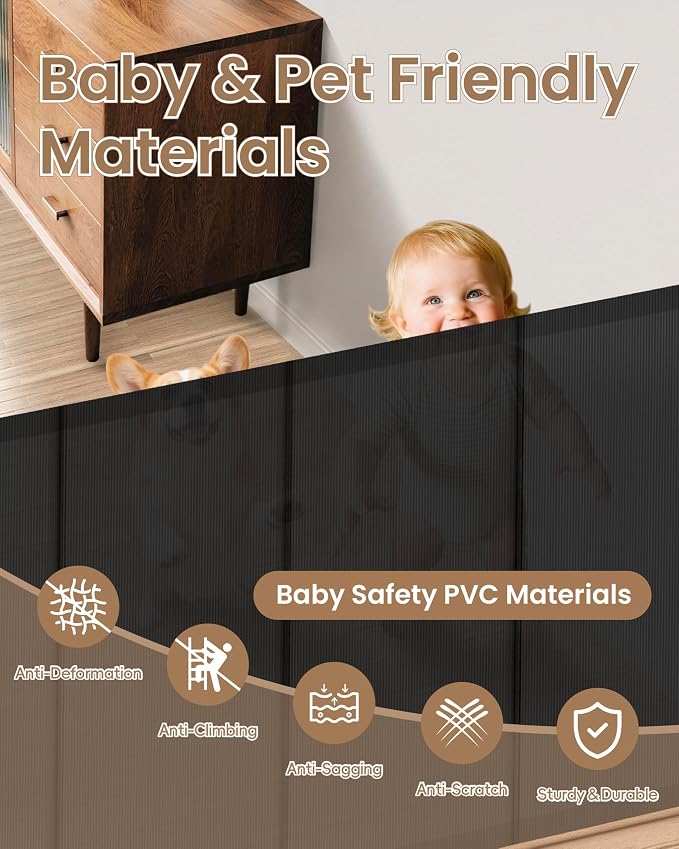 100" Extra Wide Retractable Baby Gate, Extra Long Indoor Pet Gate | 34“ Tall Mesh Dog Gate with 8 Reinforced Rods for Added Stability, for Family Rooms, Open Concept Areas & Play Areas, Black