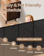 120" Extra Long Retractable Baby Gate, 34" Tall Mesh Baby Gate | 10 Reinforced Rods for Added Stability, Retractable Mesh Pet Gate for Patios, Decks, Outdoor Space & Large Indoor Area, Black