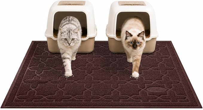 Yimobra Cat Litter Mat, Easy Clean Trapping PVC Mat, 47" x 36", Waterproof Backing, Non Slip Bottom, Scatter Control Pad for Litter Box, Dark Coffee