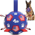 QDAN Dog Balls with Straps, Large Herding Balls for >90lbs Dogs, Soccer Toy | 9 Inch Soccer Ball for Dogs with Tabs for Outside Play, High Energy Dogs to Keep Them Busy, Interactive Tug Toy for Training