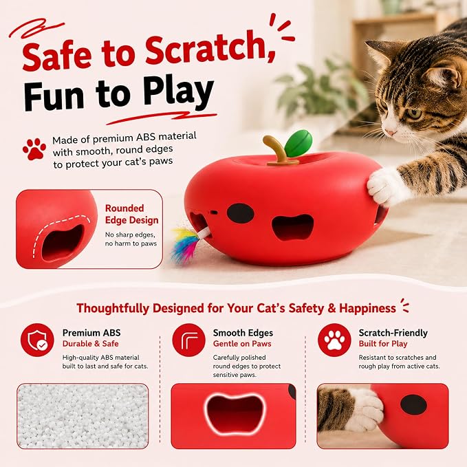 Cat Toys Automatic Interactive Cat Toy for Indoor Cats, Red | Rechargeable Cat Toys Interactive, Quiet Pop-Up Kitten Toy, Smart Sensor Feather Toy, Simulates Hunting, with 6 Random Holes