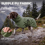 PU Dog Raincoat, Non-Toxic & Odorless Waterproof Vest, Adjustable High Neck and Hook & Loop Belly Closure for Rainy Potty Breaks & Wet Weather Outdoor Walks (Olive Green, XX-Large)