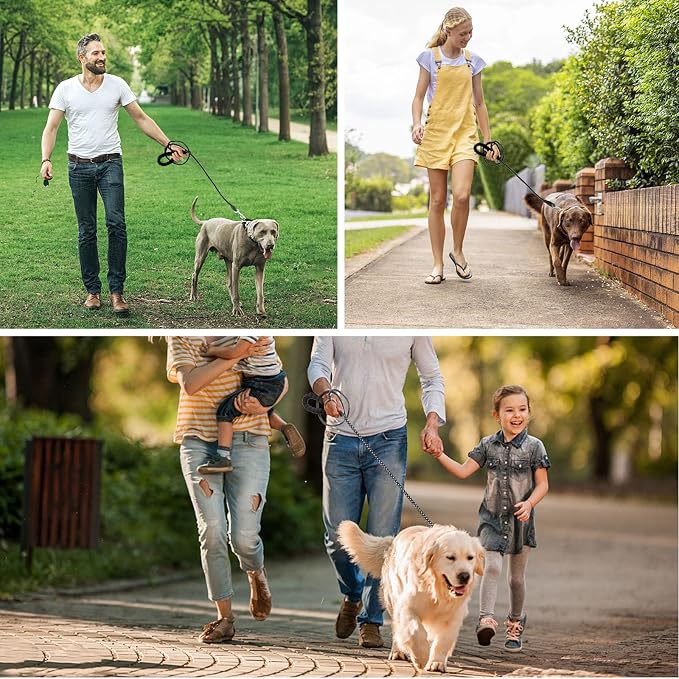 jenico Long Dog Leash 15FT: Heavy Duty Rope Leashes for Dogs Training with Swivel Lockable Hook Reflective Threads Bungee and Padded Handle - Dog Lead for Large Small Medium Dogs
