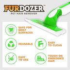 FurDozer Pet Hair Remover & Auto Detailing Tools - Cat & Dog Hair Remover for Carpets, Car Interiors, Couches, Bedding, & Pet Furniture (Green, (2 Pack) - X6)