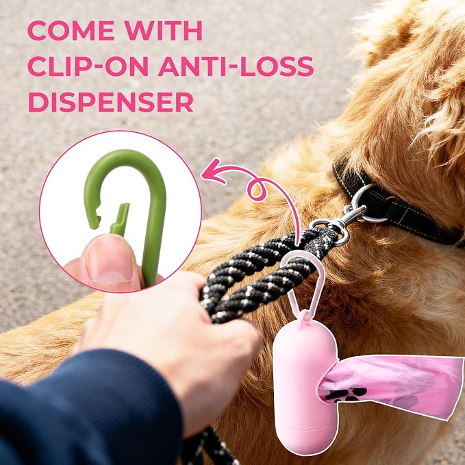Dyforce 600 Count Dog Poop Bags Rolls with Dispenser Pink | Scented Leak Proof Pet Waste Poop Bags for Dogs 13x9", Extra Thick and Large Doggy Cat Litter Bags for Poops with Holder