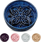 vancasso Ceramic Slow Feeder Dog Bowls, Puzzle Dog Food Bowls with Floral Maze, Anti -Slip Pet Food Dish for Small Breed, 0.6 Cups, Blue