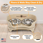 Neater Feeder Express Mess Proof Dog Bowls Elevated for Small Breed – Made in USA – No Spill Raised Slow Feeder Elevated Dog Bowl Stand, Stainless Steel Food and Water Bowl Set, Almond