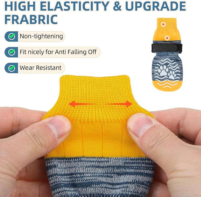 PUPTECK Anti Slip Dog Socks, Shoes with Grippers to Prevent Licking Hardwood Floors Traction, Rubber Boots & Paw Protectors for Small Medium Large Dogs Cold/Hot Pavement, Senior Dogs Booties Blue