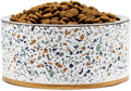 Terrazzo Single Elevated Pet Bowl Stand, Small, White | Removable Stainless Steel 16oz Inner Bowl, For Small Dog Breed or Cat, Raised Food or Water Station