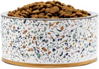 Terrazzo Single Elevated Pet Bowl Stand, Small, White | Removable Stainless Steel 16oz Inner Bowl, For Small Dog Breed or Cat, Raised Food or Water Station