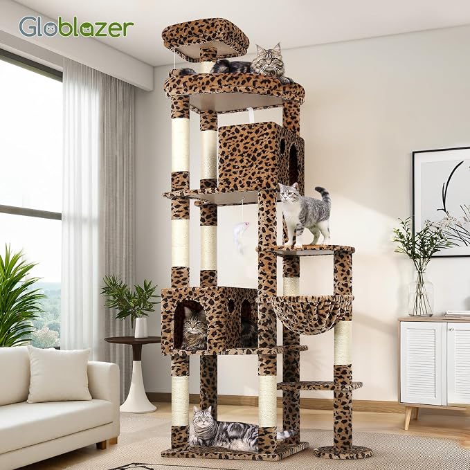 Globlazer Giant Cat Tree, 83 inch Cat Tree for Indoor Cats Large Adult, XXL Cat Tower with 9 Scratching Posts for 20lb+ Heavy Duty Large Adult Cats, F83, Leopard Print