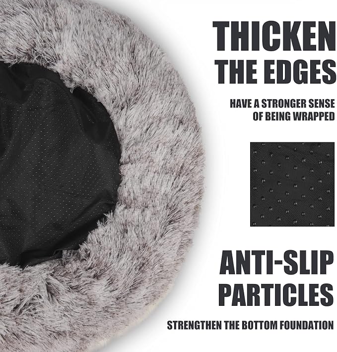 ShinHye Cat Bed Round Plush Fluffy Hooded Cat Bed Cave, Cozy for Indoor Cats or Small Dog beds, Soothing Pet Beds Doughnut Calm Anti-nxiety Dog Bed - Waterproof Bottom Washable, (23×23inch, Coffee)
