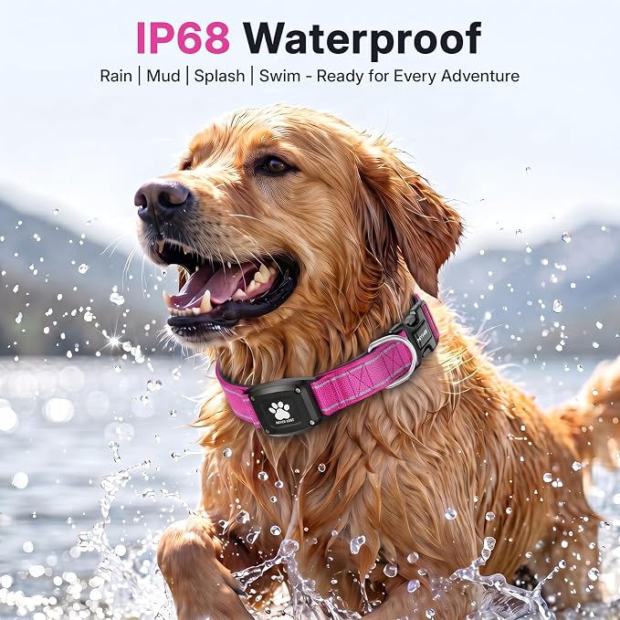 GPS Dog Collar Tracker 2-in-1,Reflective Waterproof Pet Collar,iOS-Only,No Monthly Fees,Unlimited Range,Dog Tracking Collar Pet Tracker,for Small Medium Large Dogs(S (12.5"-16"), Hot Pink)