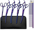 Dog Grooming Scissors,Purple Curved Chunkers Shears with Safety Round Tips,Sharp and Durable 6 in 1 Dog Scissors for Grooming
