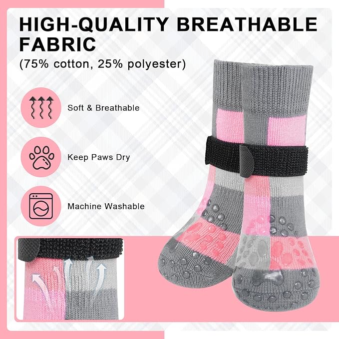 BEAUTYZOO Non Slip Dog Socks to Prevent Licking Paws, Dog Shoes Booties for Hardwood Floors Anti Slip-Thick Grip Works Even When Twisted-Paw Protector for Cold Pavement Small Medium Large Senior Dogs