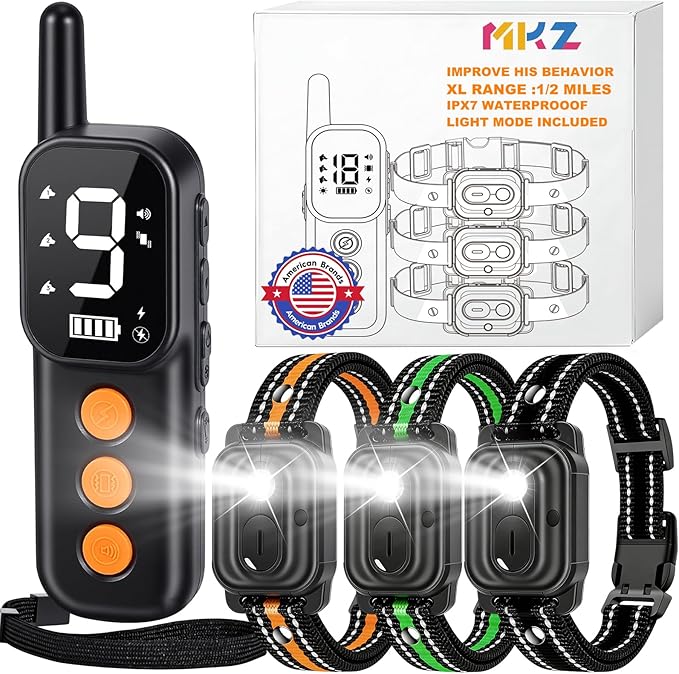 MKZ Dog Training Collar with Remote 3300FT for 3 Dogs, IPX7 Waterproof Rechargeable Training Collar with Beep, Vibration, Training Collar for Large Dogs, Small Dogs, Medium Dogs (10-120 lbs)