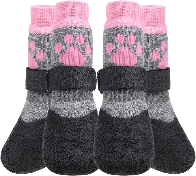 KOOLTAIL Anti Slip Dog Socks for Hot/Cold Pavement to Prevent Licking Paws,Booties for Hardwood Floors,Traction Rain Dog Boots&Paw Protectors Shoes with Grip for Outside Small Medium Large Senior Dogs