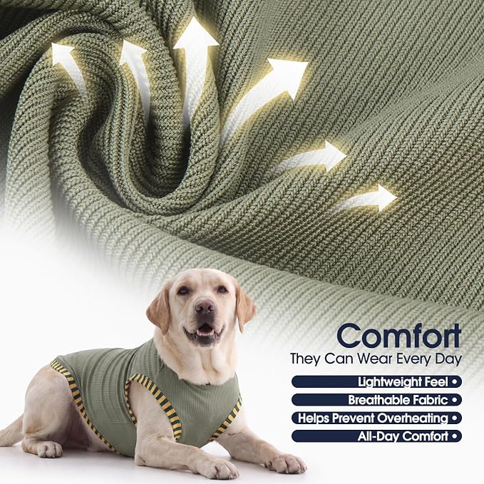 IECOii 2 Pack Dog Surgery Recovery Shirt Sleeveless Lightweight Dog Tshirt | T-Shirts with Stretch Fit,Gentle on Sensitive Skin,Anti-licking for Hot Spots,Shedding Control Tee,For Small to Giant Dogs
