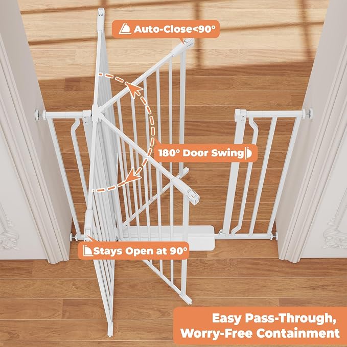 40" Extra Tall Baby Gate No Drilling, Auto Close Dog Gate, White | Indoor for Doorways & Stairs, Pressure Mounted 29"-40" Wide Pet Gate, Easy Walk Through Gate for Baby & Pet Stroller Friendly