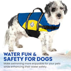 Dog Life Jacket — Premium Swim Vest with SafeChin Anti-Choke Collar | PAWS Aboard Blue & Yellow | RapidLift Rescue Handle, D-Ring, Reflective Trim | Boating, Kayaking, Pool | Small (15–25 lbs)