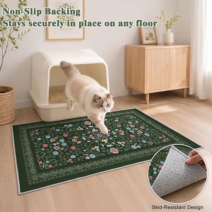 Bienbee Cat Litter Mat, 2 Pack 33" x 22" Machine Washable for Litter Boxes | Cat Litter Rug with Waterproof Backing, Non-Slip Grip and Soft On Kitty Paws to Catch Litter and Protect Floor
