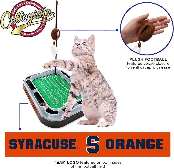 Pets First CAT Scratcher & Plush Football Toy with Catnip, Feather & Jingle Bell Interactive Ball - 5-in-1 Kitty Toy