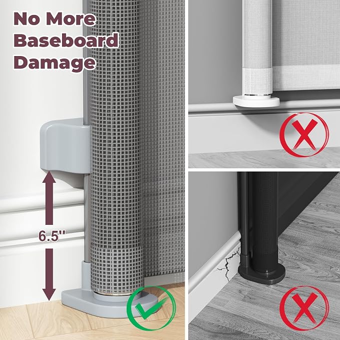Retractable Baby Gate for Stairs & Doorways, Dog Gate Indoor Outdoor | Extends to 55" Wide 34" Tall Mesh Child Gate for Hallways, Deck, Porch, Pet Toddler Safety Essentials, Easy Install, Grey