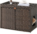 SETVSON Cat Litter Box Enclosure Furniture, Handwoven PE Rattan, Brown | Large Double-Door PE Rattan Kitty House, Fits Large Covered Litter Boxes, 2 Litter Mats, 2 S-Hooks, Metal Frame