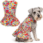 Parisian Pet Floral Dog Dress - 100% Cotton Summer Clothes for Large Dogs Girl - Ruched Waist Pet Dress - Stylish Printed Beach Dog Outfit - Lightweight Puppy Clothes - Sleeveless Dresses for Dogs
