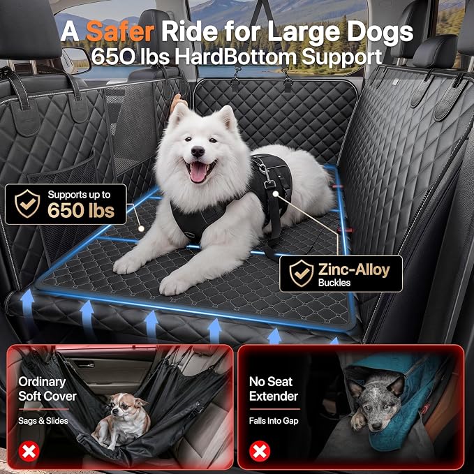 Doglike Hard Bottom Back Seat Extender for Dogs, 650LB Heavy Duty Support, Waterproof Dog Car Seat Cover with Removable Washable Mat, Dog Hammock with Mesh Window for Mid-Size Sedans & Compact SUVs