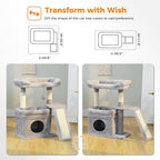 PEQULTI Cat Tree for Small Medium Cats, Gray Cat Tower for Indoor Cats | Gray aesthetic cat furniture with soft perch, private condo, natural sisal scratch post for indoor small medium kittens