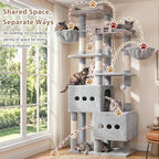 Gitelsnour Sturdy Cat Tree Tower with 2 Large Condos, 4 Big Perchs GCT039W | 74.8" Sturdy Cat Furniture for Indoor Cats Large Adult with 2 Cozy Cat Baskets, Sisal Scratching Posts & Toys, Light Gray