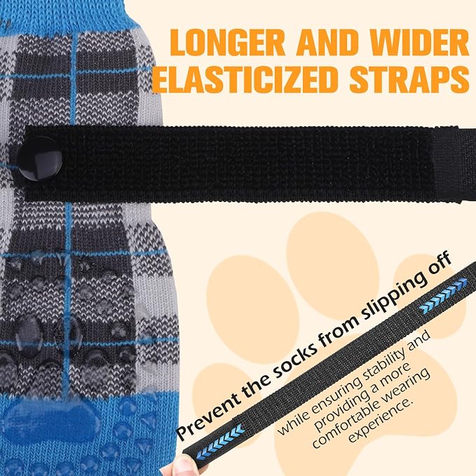 EXPAWLORER Dog Socks for Hardwood Floors, Dog Shoes for Winter, Dog Booties for Cold Pavement to Prevent Licking, Paw Protectors Strong Traction Control for Small Medium Large Dogs,Blue M